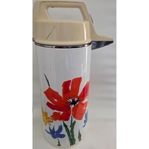 Vintage 70s Everest Vacuum Air Pot Thermos APN-1900 Floral Poppies, Coffee, Tea